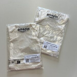 Lot of 2 Amazon Essentials 3-6M Cream Baby Bodysuits